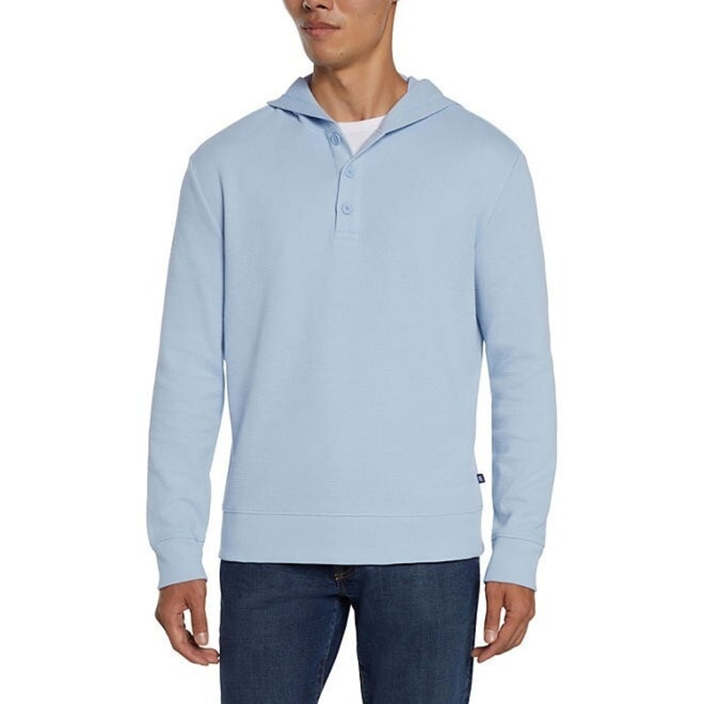 Gap Men Henley Hoodie XL Soft Chambray Blue Waffle Knit Pullover Cotton NEW